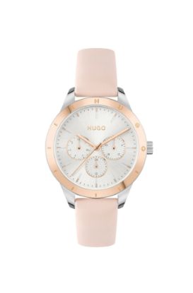 Picture of LEATHER-STRAP WATCH WITH GOLD-EFFECT BEZEL