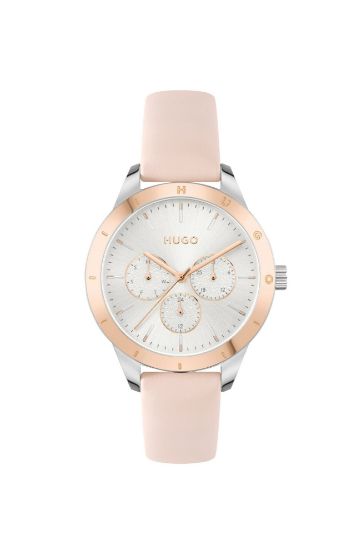 Picture of LEATHER-STRAP WATCH WITH GOLD-EFFECT BEZEL